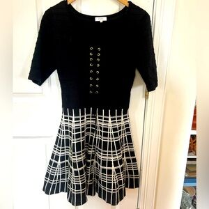 NWT Candie's Womens Lace-Up Sweater Dress Mini Y2K Black White Size Large